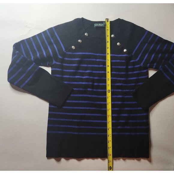 Womens Striped sweater Lauren Ralph Lauren Buttons Size PL winter blue black - Picture 9 of 9